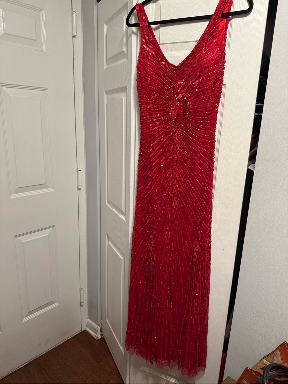 Aidan Mattox Red Beaded Evening Gown